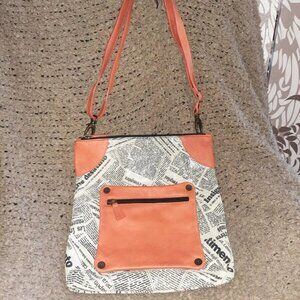 MAURIZIO TAIUTI-ITALY Orange Leather Crossbody-Newspaper Print-Near Mint